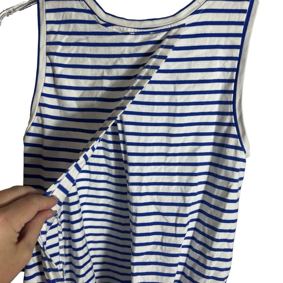 Good Luck Gem Open Back Tie Blue White Stripe Sleeveless Tank, Small - Picture 4 of 8